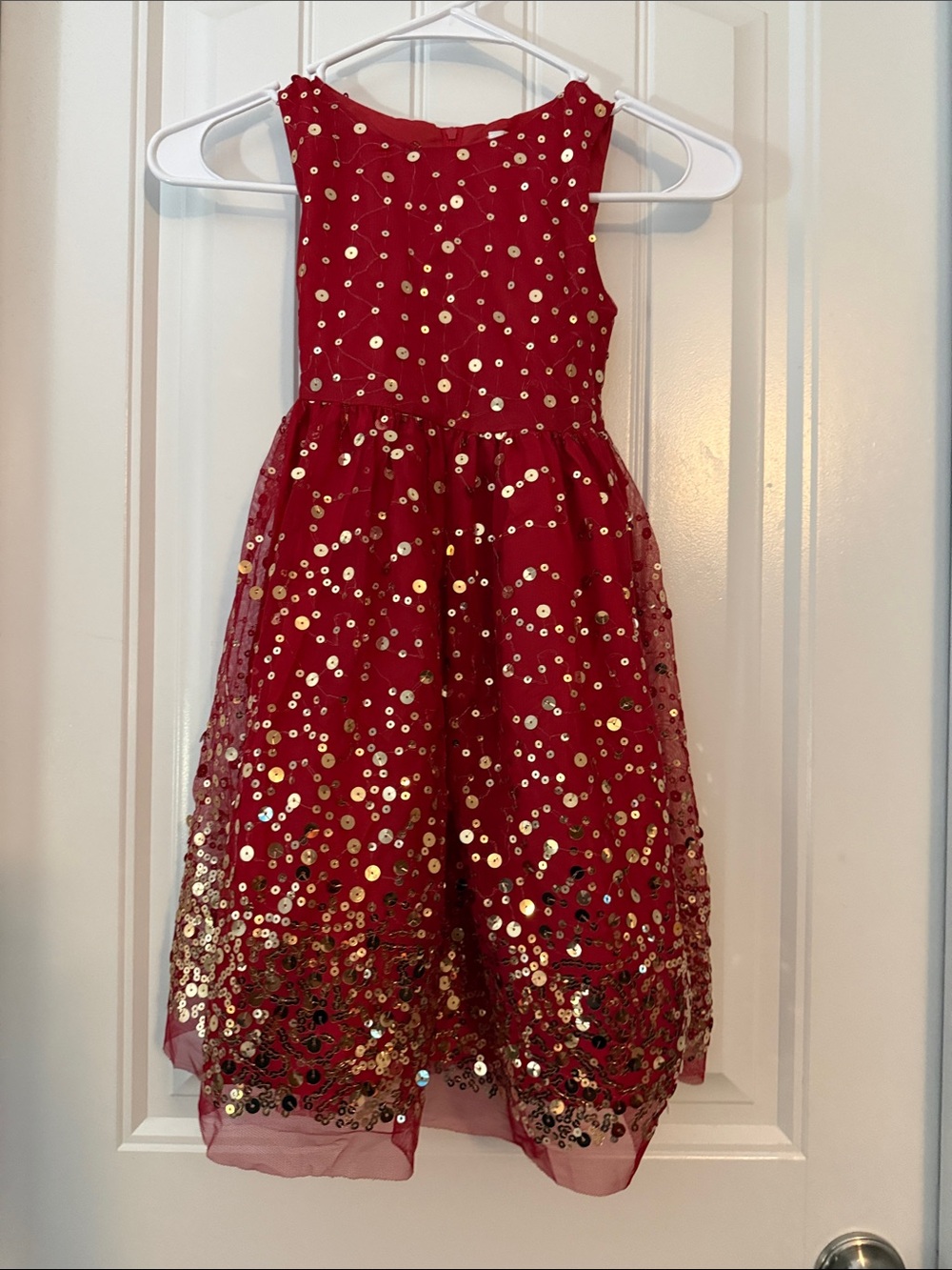 Rare Editions Red Dress with Gold Sequin Overlay